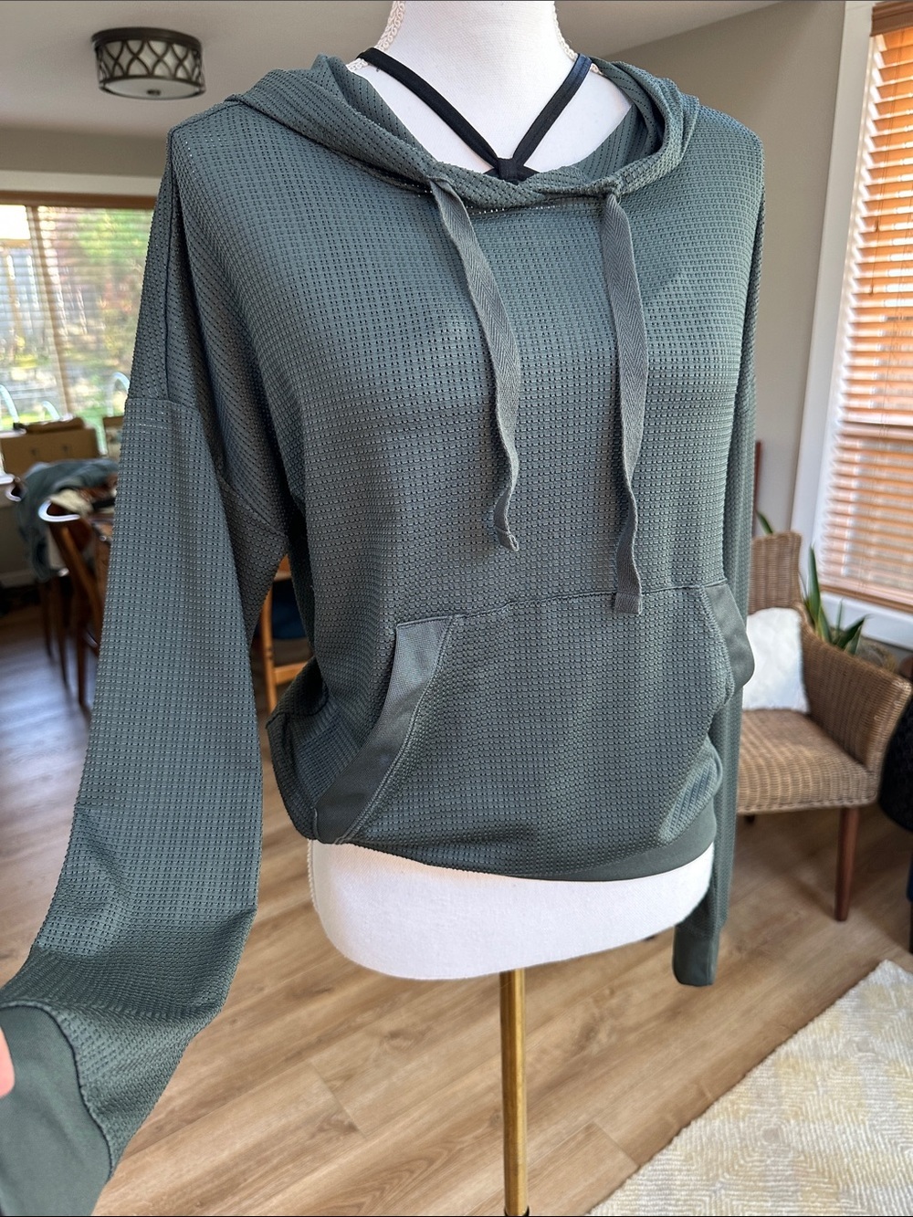 Zella Olive Green Waffle-Knit pullover Hoodie